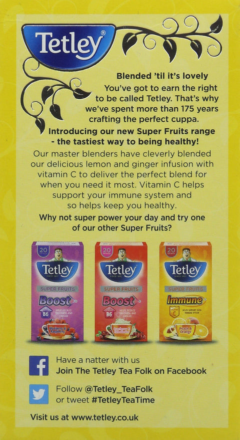 Tetley Super Fruits Immune Lemon & Ginger - 20 Pack (40g)