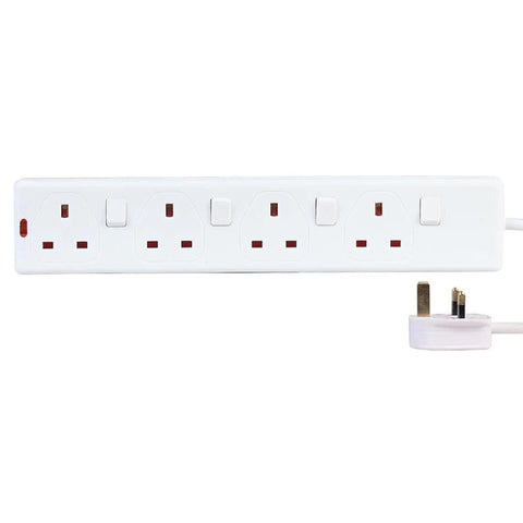 Pro-Elec 4 Gang Individually Switched Extension Lead White 3m - PELB1611