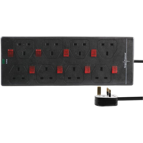 Pro-Elec 8 Gang Surge Protected Switched Extension Lead Black 5m - PELB1866