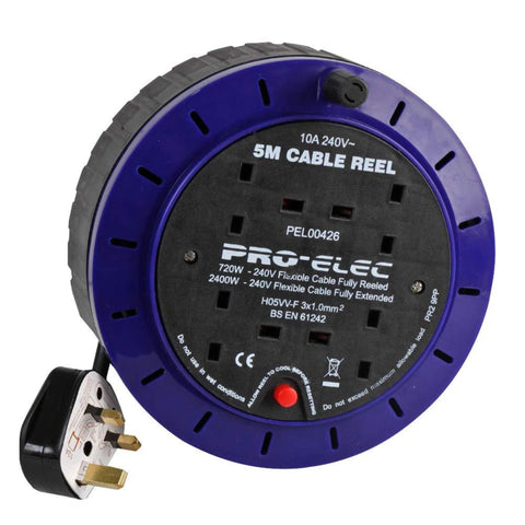 Pro-Elec Cassette Cable Reel, Four Socket 10 A 5m - PEL00426