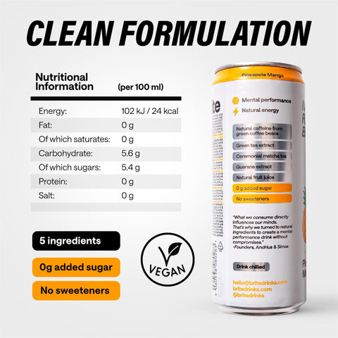 Brite Natural Focus+ Energy Pineapple Mango 12 x 330ml