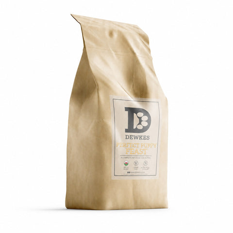 Dewkes Perfect Puppy Feast Grain Free Puppy Dog Food 2kg, packaging photo