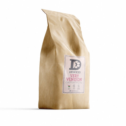 Dewkes Very Venison Grain Free Dry Dog Food 2kg, packaging photo