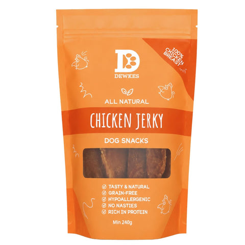 Dewkes Chicken Jerky Dog Treats 240g 100% Chicken Breast, packaging photo 1