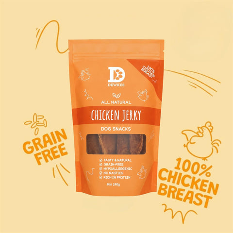 Dewkes Chicken Jerky Dog Treats 240g 100% Chicken Breast, packaging photo 5