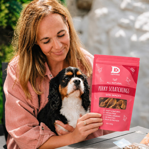 Dewkes Porky Scratchings Dog Treats 300g 100% Pork, packaging photo 3