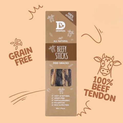 Dewkes Beefy Sticks Dog Treats 85g 100% Beef Tendon, packaging photo 3