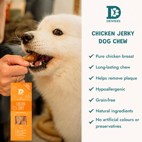 Dewkes Chicken Jerky Dog Treats 40g 100% Chicken Breast, packaging photo 2
