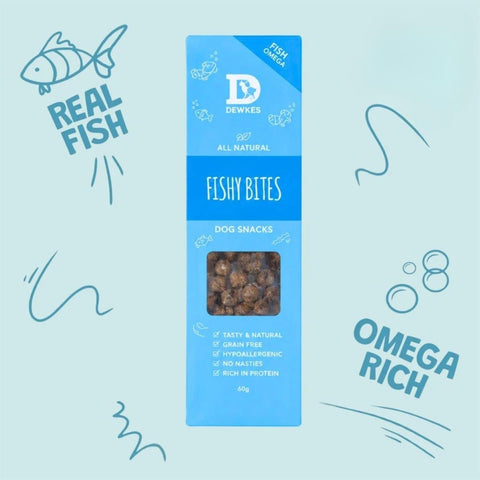 Dewkes Fishy Bites Dog Treats Grain Free 60g, packaging photo 5
