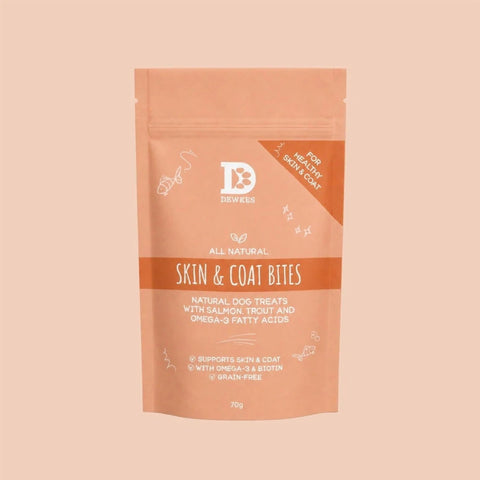 Dewkes Skin & Coat Bites Salmon Dog Treats 70g, packaging photo 8