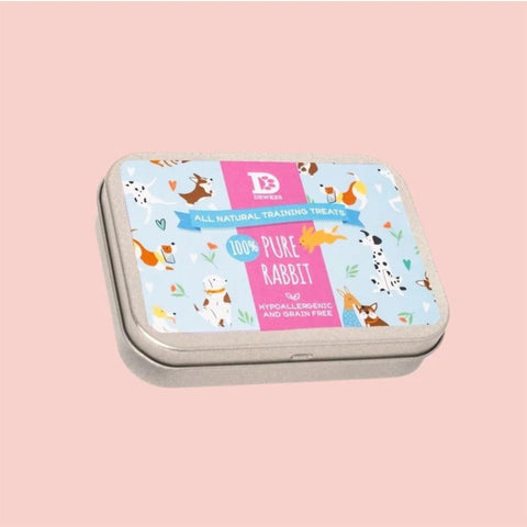 Dewkes Rabbit Pure Meat Dog Treats Reusable Tin, packaging photo 6