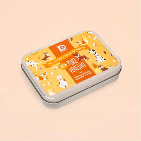 Dewkes Venison Pure Meat Dog Treats Reusable Tin, packaging photo 5