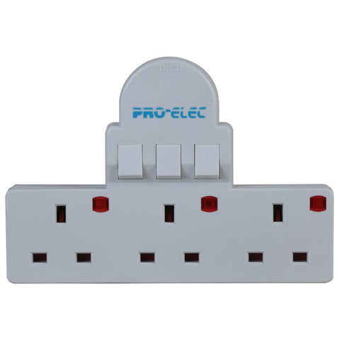 Pro-Elec 3-Gang Switched UK Mains Plug Adaptor - PELB1639