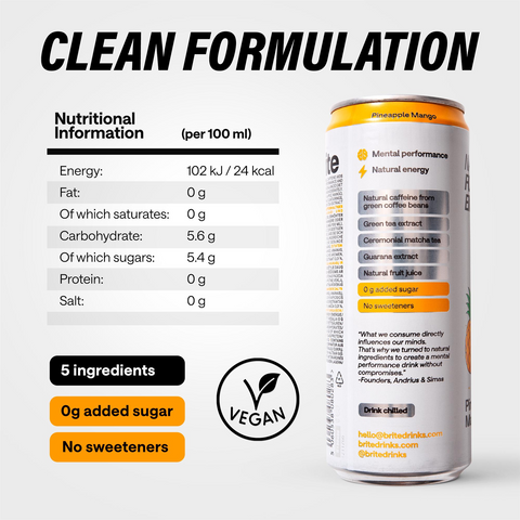Brite Natural Focus+ Energy Pineapple Mango 12x330ml