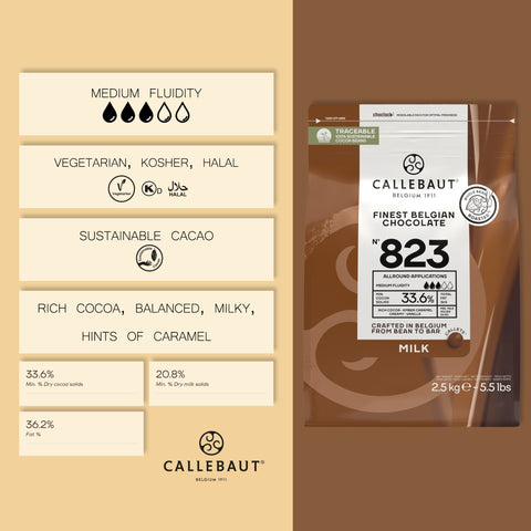 Callebaut 823 Finest Belgian Milk Chocolate Couverture Callets 33.6% Cocoa 2.5kg