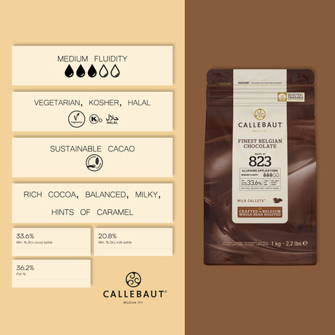Callebaut 823 Finest Belgian Milk Chocolate Couverture Callets 33.6% Cocoa 1kg
