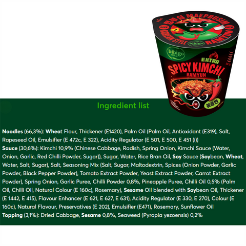 Bibigo Extra Spicy Kimchi Ramyun 8x98g
