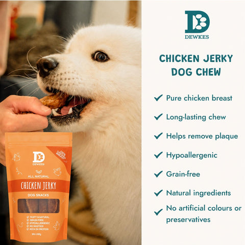 Dewkes Chicken Jerky Dog Treats 240g 100% Chicken Breast
