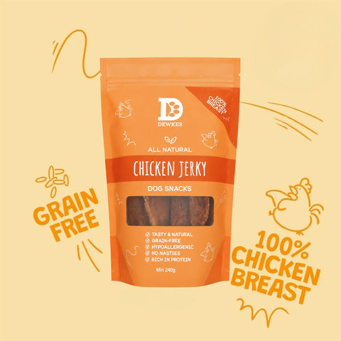 Dewkes Chicken Jerky Dog Treats 240g 100% Chicken Breast
