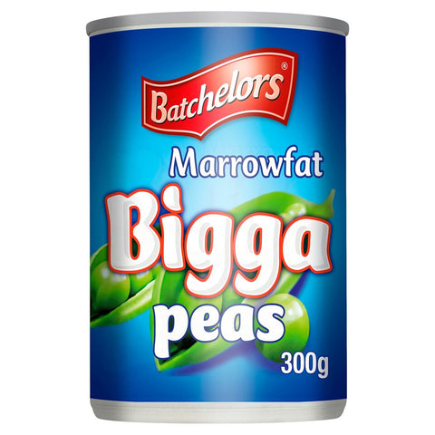 A 300g can of Batchelors Bigga Marrowfat Processed Peas, a nutritious and delicious addition to any meal.