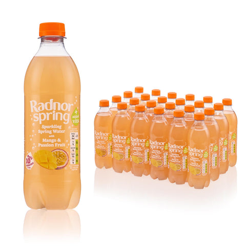 Radnor Spring sparkling spring water bottles mango and passion fruit flavour 24 x 500ml bottles