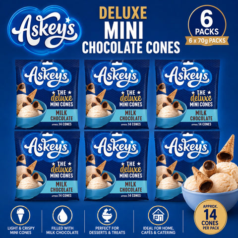 Askeys Deluxe Mini Chocolate Cones 6 x 70g Packs Promotional image