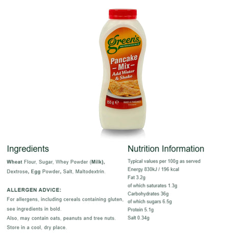 Green's Pancake Shaker Mix 155g Bottles - Makes 6 Pancakes per Bottle