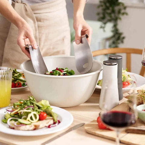 Joseph Joseph Serve It in Style Set with Salad Bowl, Stainless Steel Servers and Milltop Non-Spill Salt and Pepper Mills
