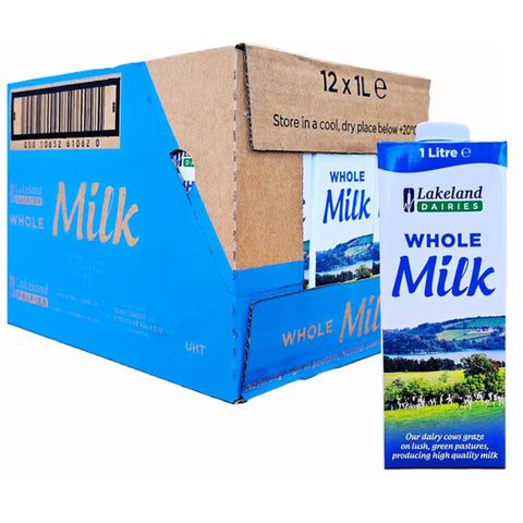 Lakeland Whole Milk 1 Litre Cartons (Blue Carton)