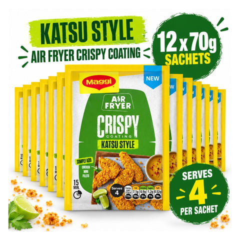 Close up of Maggi Air Fryer Crispy Coating Katsu Style sachet packaging