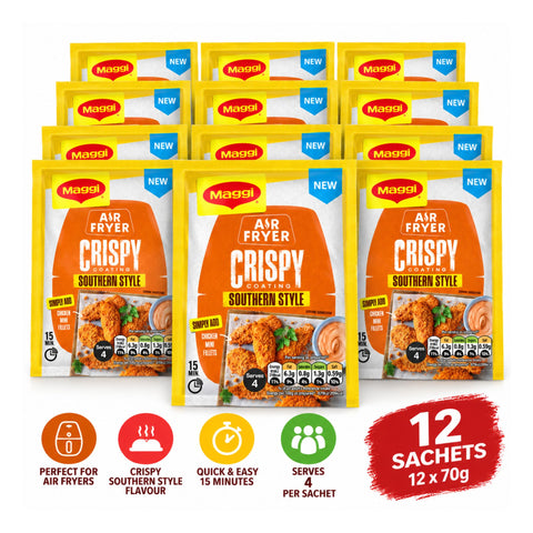 Close up of Maggi Air Fryer Crispy Coating Southern Style sachet packaging