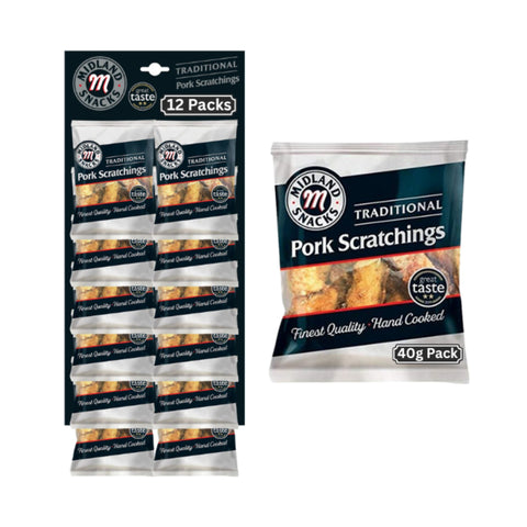 Midland Snacks Traditional Pork Scratchings Pub Card with 12 x 40g Packs
