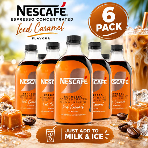 Nescafe Espresso Concentrated Iced Caramel Flavour bottles grouped together