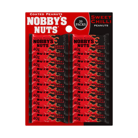 Nobby's Nuts Sweet Chilli Coated Peanuts 20x 40g Packs on a retail Pub Card