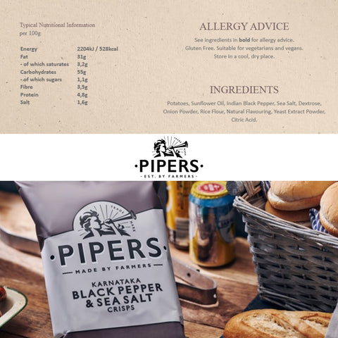 Pipers Gluten-Free Karnataka Black Pepper & Sea Salt Vegan Crisps 24x40g