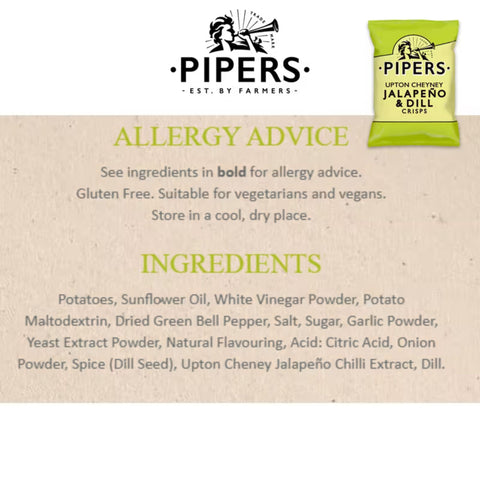 Pipers Gluten-Free Delicias Jalapeno & Dill Vegan Crisps 24x40g