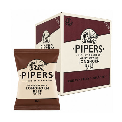Pipers Crisps Berwick Longhorn Beef Flavour 24 x 40g Packs Boxed