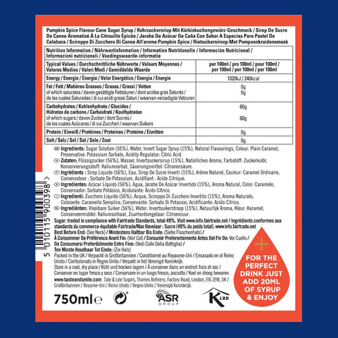 Tate & Lyle Pumpkin Spice Coffee Syrup 750ml