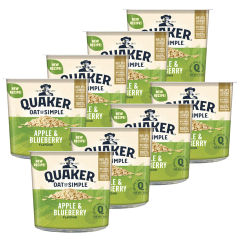 Multiple containers of Quaker oat so simple apple and blueberry flavour