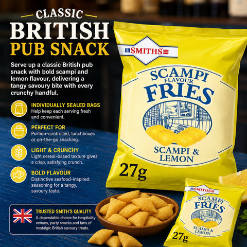 Smith's Scampi Flavour Fries Pub Card with 24 x 27g Packs Features and Benefits