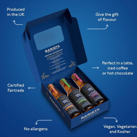 Tate & Lyle Barista Syrup Gift Set - Hazelnut, Caramel & Vanilla Flavours (3x 250ml Bottles)
