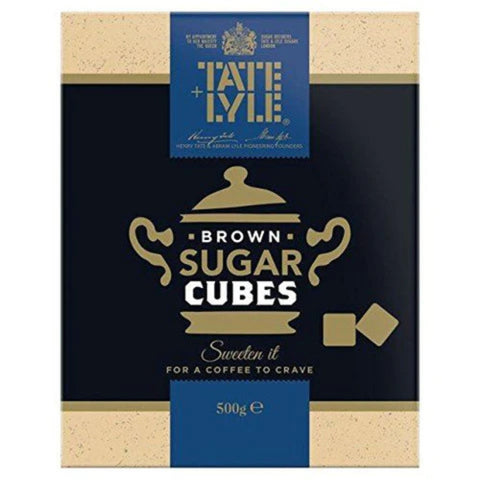 Tate & Lyle brown sugar cubes 500g packaging on a white background