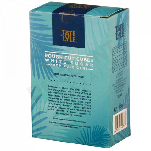 Tate & Lyle Rough Cut Cubes White Sugar packaging back on a white background