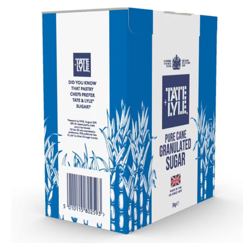 Tate & Lyle 3kg box of pure cane granulated sugar packaging with blue and white design