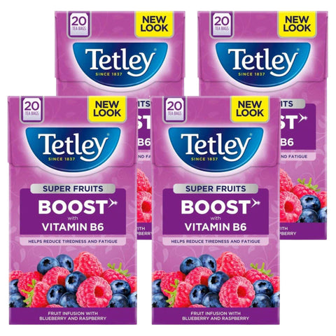 Tetley Super Fruits Blueberry and Raspberry Boost Tea Bags 4x 20 Packs