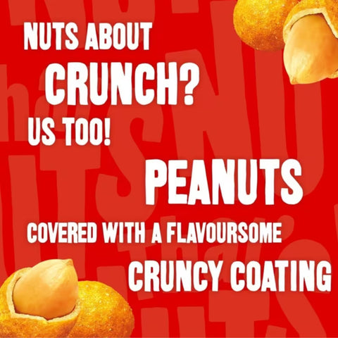 Advertisement for crunchy Thats nuts peanut snacks with text on a red background