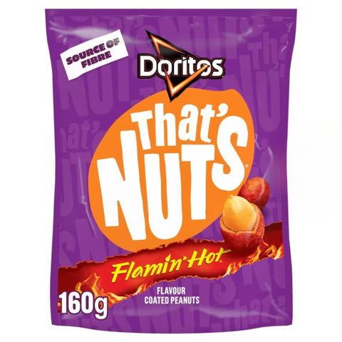 Doritos That's Nuts Flamin' Hot snack package on a white background