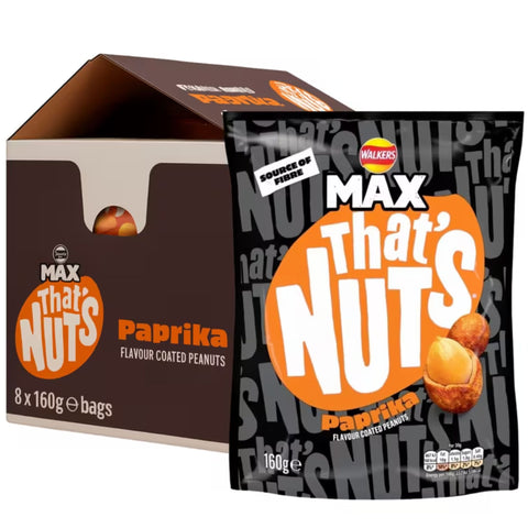 Walkers Max That's Nuts Paprika flavour coated peanuts with packaging box