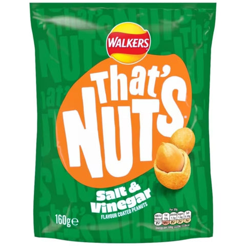 Packaging of Walkers That's Nuts Salt & Vinegar flavor on a green background