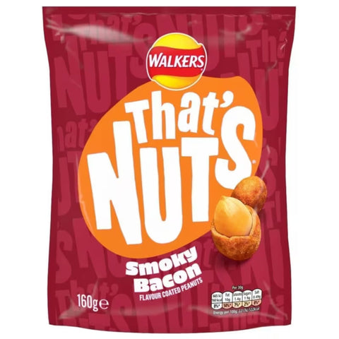 Walkers That's Nuts Smoky Bacon flavor packet on a white background